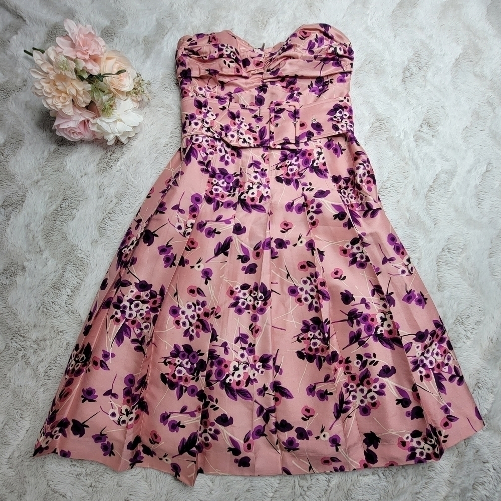 Express Y2K 100% Silk Shell Strapless Floral Print Pink Dress Size 2